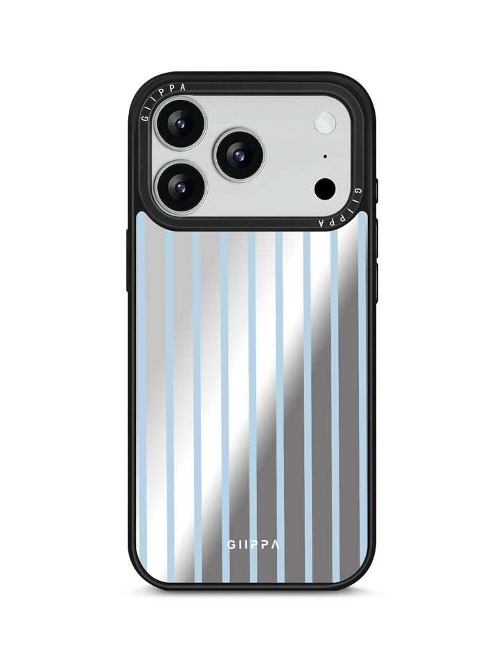 GIIPPA Patterned Moments Midnight Whisper Pale Light Blue Thin Vertical Stripe Mirror TPU Shockproof Phone Case Large Lens Frame Cover For iPhone Full Series
