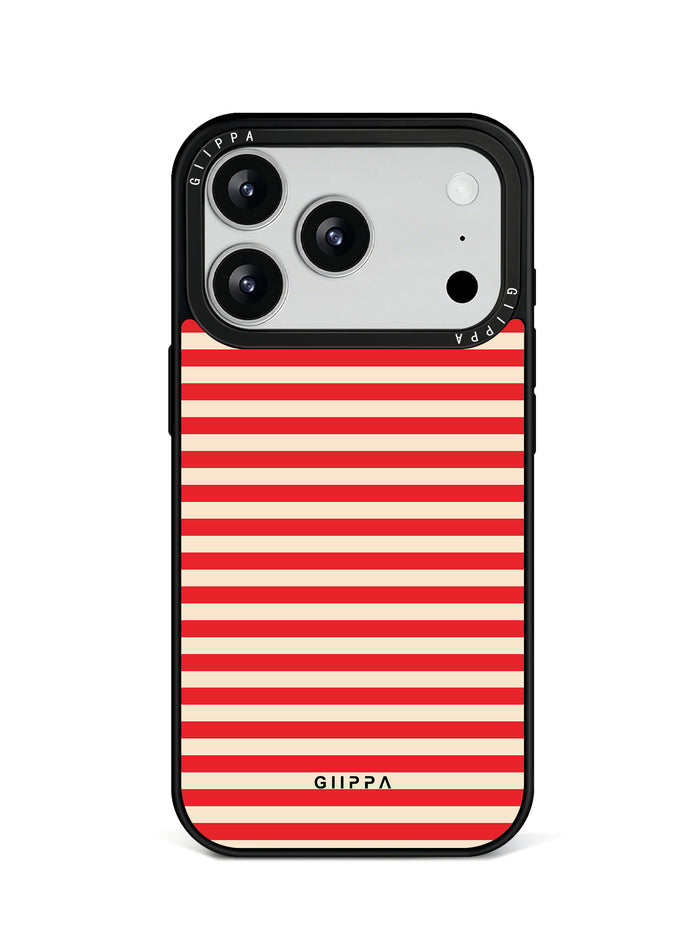 GIIPPA Matte Red Cream Horizontal Stripes Shockproof Phone Case For iPhone 11/11 Pro/11 Pro Max/12 Pro Max/13 Pro/13 Pro Max/14 Plus/14 Pro/14 Pro Max/15/15 Plus/15 Pro/15 Pro Max/16/16 Plus/16 Pro/16 Pro Max/16E/17/17 Air/17 Pro/17 Pro Max