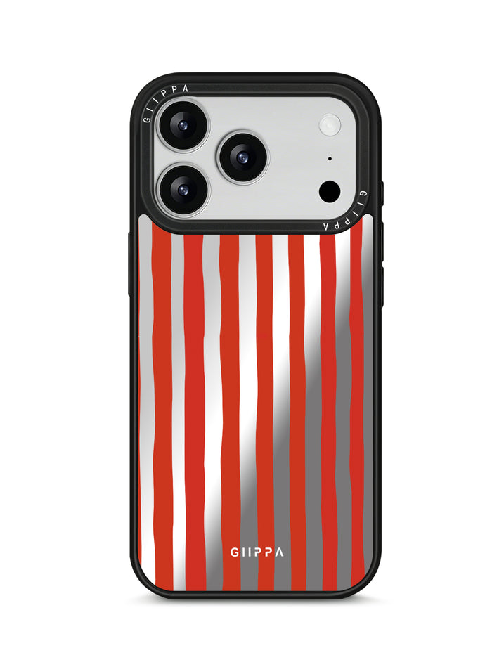 GIIPPA Patterned Moments Midnight Whisper Red Irregular Thick Vertical Stripe Mirror TPU Shockproof Phone Case Big Camera Frame For All iPhone 11–17 Series 16E 17 Air