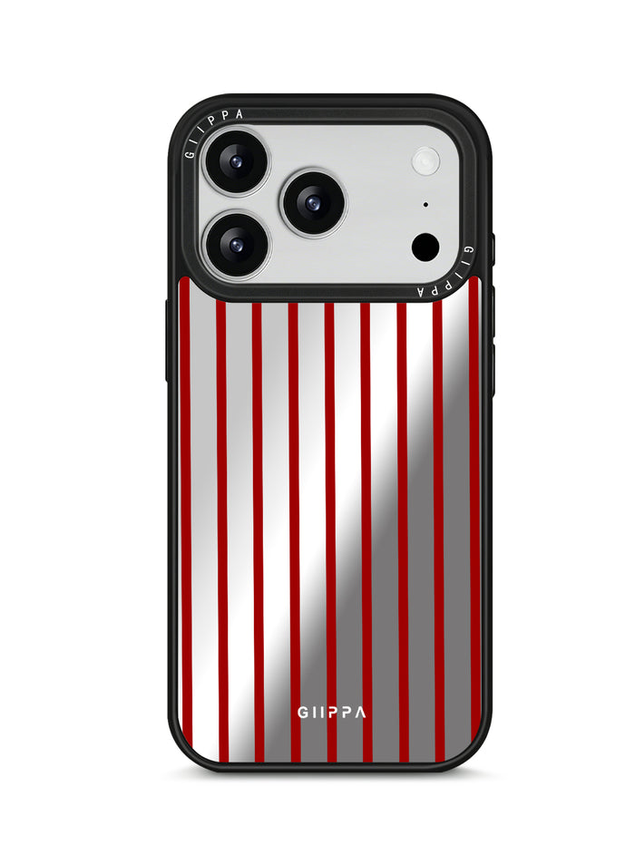 GIIPPA Patterned Moments Midnight Whisper Minimalist Thin Red Vertical Line Mirror TPU Shockproof Phone Case Large Camera Frame For iPhone 11–17 All Models