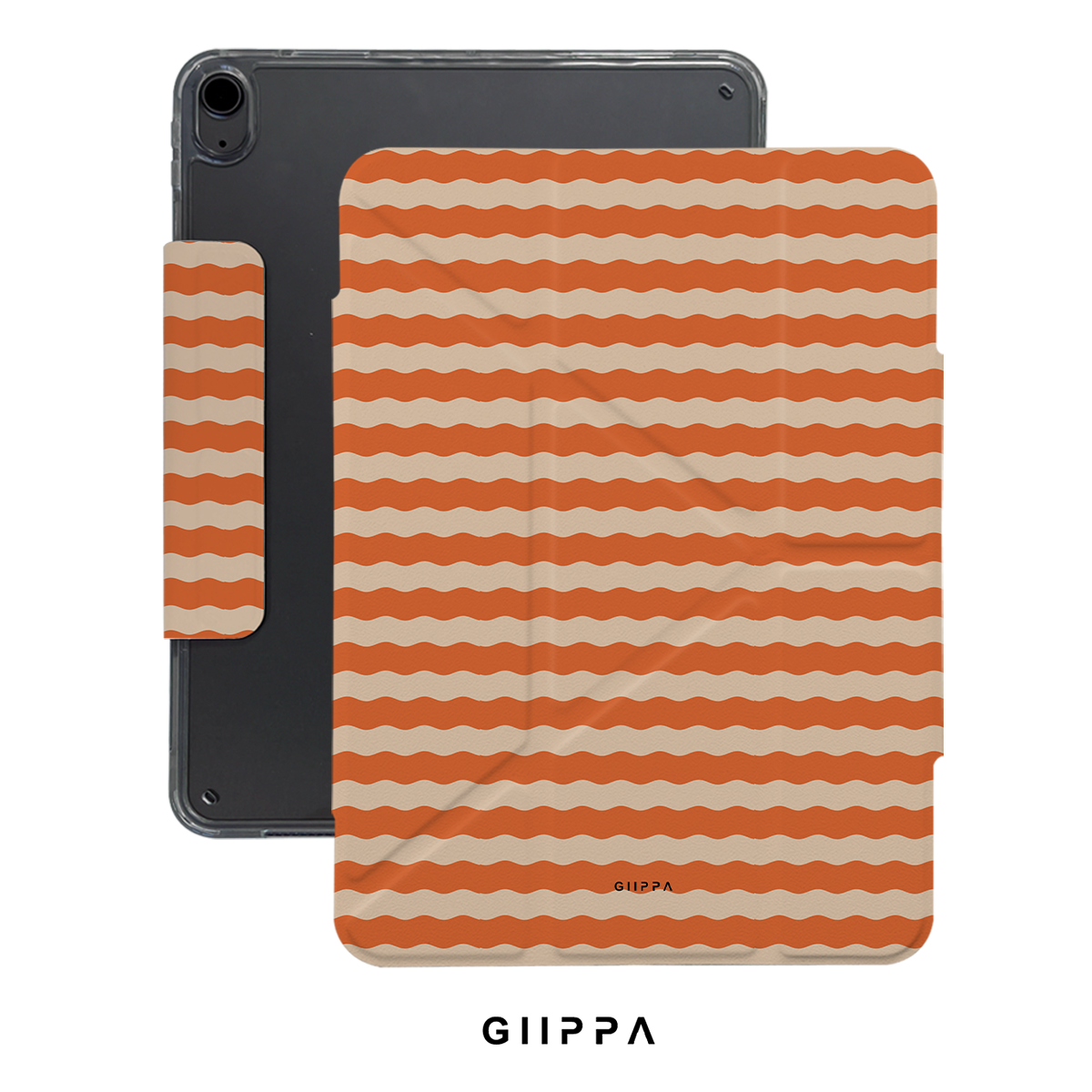 GIIPPA YARA FOLD Detachable Magnetic iPad Case Patterned Moments Wave Rush Sunset Orange Cream Wavy Horizontal Stripe Dual Buckle Split Magnetic Cover For All iPad Mini Air Pro