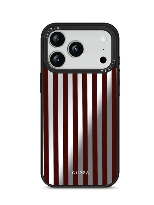 GIIPPA Patterned Moments Midnight Whisper Burgundy Red Wide Vertical Stripe Mirror TPU Shockproof Phone Case Large Lens Frame Cover For iPhone Full Series