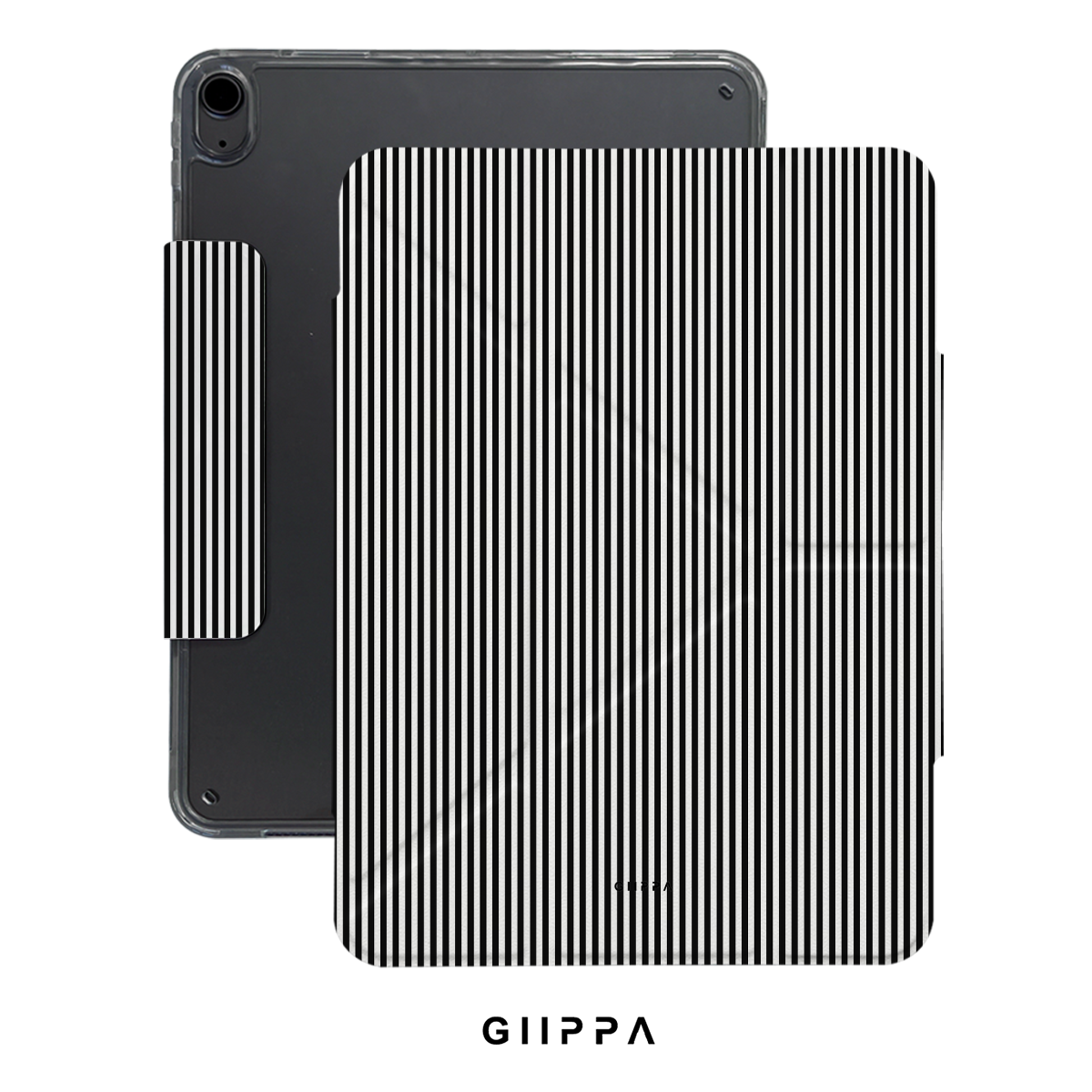 GIIPPA YARA FOLD Detachable Magnetic iPad Case Patterned Moments Knit Cozy Minimal Black White Fine Knit Vertical Stripe Dual Pull Buckle Split Magnetic Protective Shell For All iPad Sizes