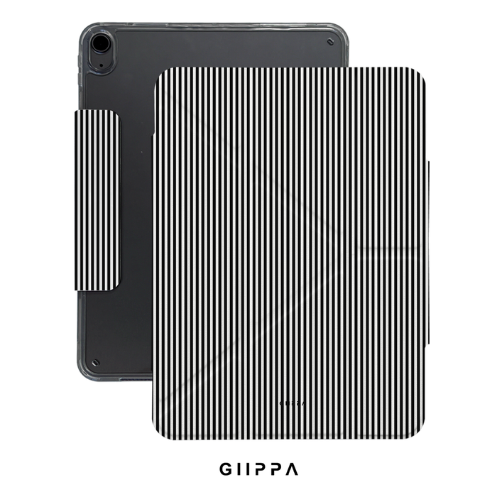 GIIPPA YARA FOLD Detachable Magnetic iPad Case Patterned Moments Knit Cozy Minimal Black White Fine Knit Vertical Stripe Dual Pull Buckle Split Magnetic Protective Shell For All iPad Sizes