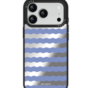 GIIPPA Patterned Moments Midnight Whisper Dusty Blue Silver Wavy Horizontal Stripe Mirror TPU Shockproof Phone Case Large Lens Frame Protective Shell For iPhone Full Series
