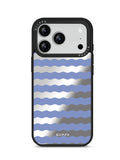 GIIPPA Patterned Moments Midnight Whisper Dusty Blue Silver Wavy Horizontal Stripe Mirror TPU Shockproof Phone Case Large Lens Frame Protective Shell For iPhone Full Series