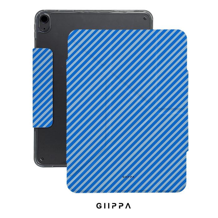 GIIPPA YARA FOLD Detachable Magnetic iPad Case Patterned Moments Ocean Joy Diagonal Dual Sky Pale Blue Thin Slant Stripe Dual Buckle Split Magnetic Unique Coastal Protective Cover For All iPad Mini Air Pro