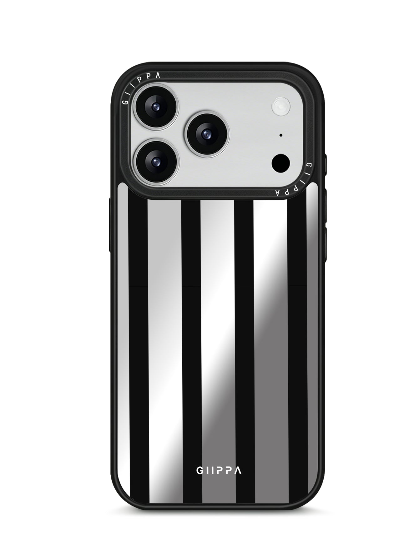 GIIPPA Patterned Moments Midnight Whisper Wide Black Vertical Stripe Mirror TPU Phone Case Anti-Drop Big Camera Frame Cover For All iPhone 11 To 17 Series