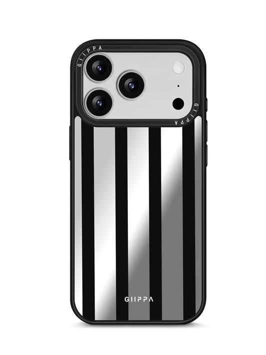 GIIPPA Patterned Moments Midnight Whisper Wide Black Vertical Stripe Mirror TPU Phone Case Anti-Drop Big Camera Frame Cover For All iPhone 11 To 17 Series
