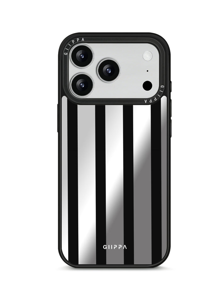 GIIPPA Patterned Moments Midnight Whisper Wide Black Vertical Stripe Mirror TPU Phone Case Anti-Drop Big Camera Frame Cover For All iPhone 11 To 17 Series