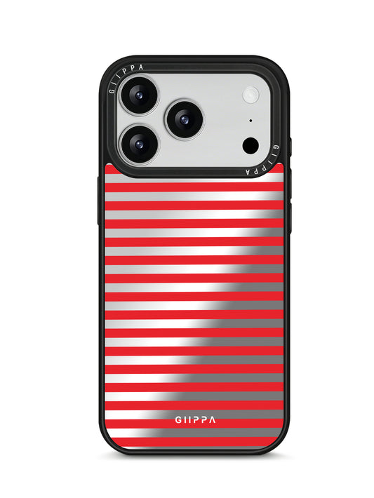GIIPPA Patterned Moments Midnight Whisper Vintage Red Silver Wide Horizontal Stripe Mirror TPU Shockproof Phone Case Large Camera Frame For iPhone 11–17 All Models
