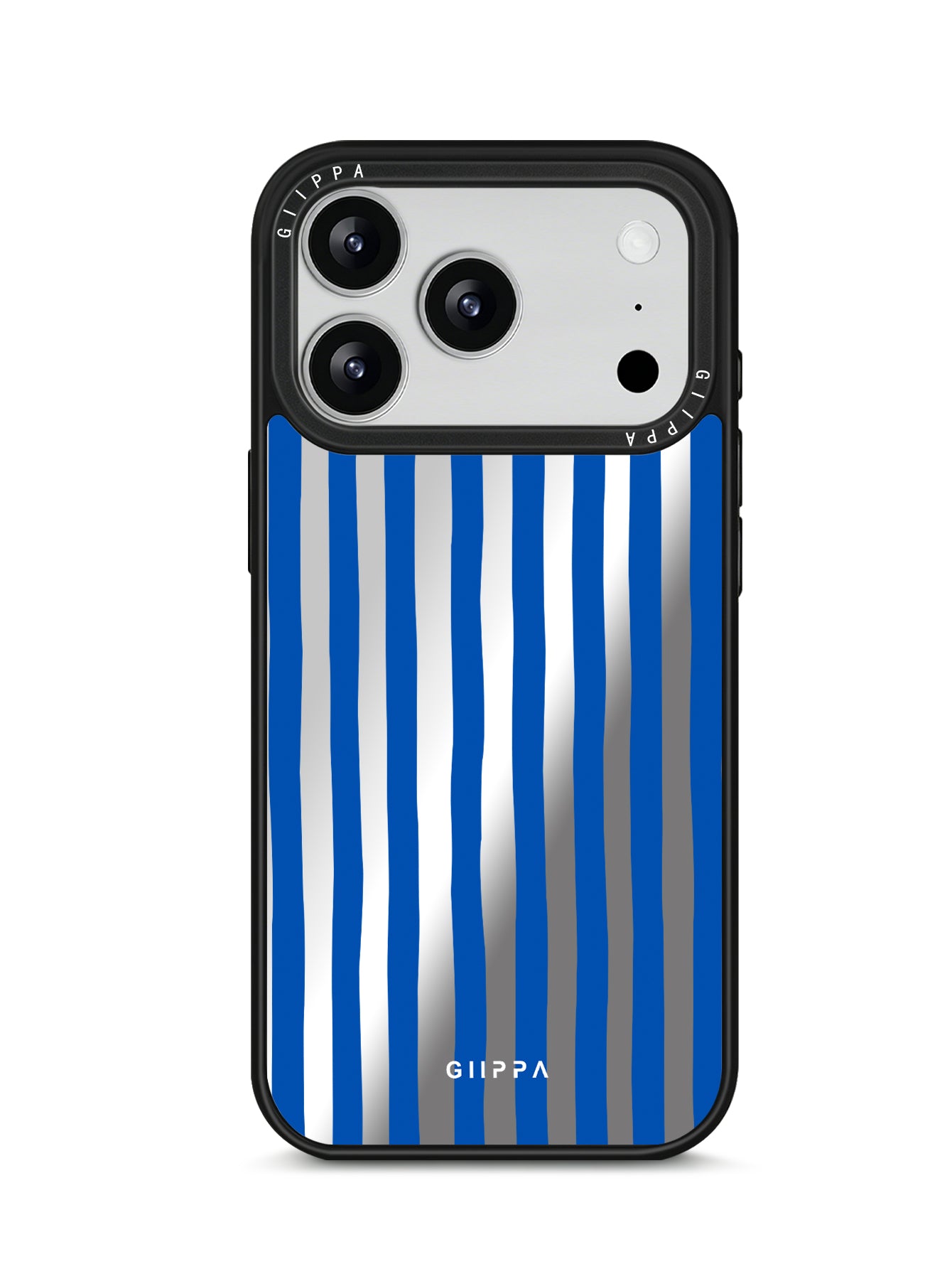 GIIPPA Patterned Moments Midnight Whisper Bright Blue Wide Vertical Stripe Mirror TPU Shockproof Phone Case Large Lens Frame Cover For iPhone Full Series