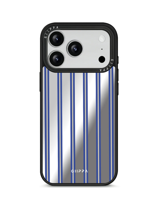 GIIPPA Patterned Moments Midnight Whisper Blue Beige Double Thin Vertical Stripe Mirror TPU Shockproof Phone Case Large Lens Protective Shell For iPhone Full Series