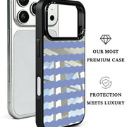 GIIPPA Patterned Moments Midnight Whisper Dusty Blue Silver Wavy Horizontal Stripe Mirror TPU Shockproof Phone Case Large Lens Frame Protective Shell For iPhone Full Series