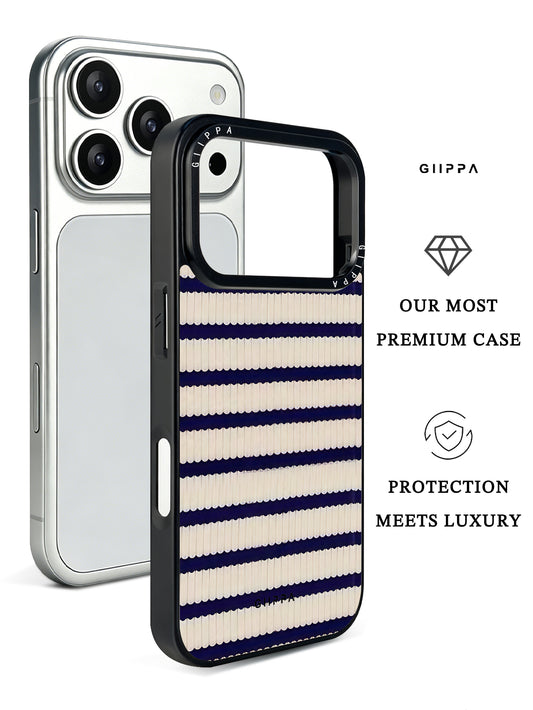 GIIPPA Matte Navy Cream Wavy Horizontal Stripes Shockproof Phone Case For iPhone 11/11 Pro/11 Pro Max/12 Pro Max/13 Pro/13 Pro Max/14 Plus/14 Pro/14 Pro Max/15/15 Plus/15 Pro/15 Pro Max/16/16 Plus/16 Pro/16 Pro Max/16E/17/17 Air/17 Pro/17 Pro Max