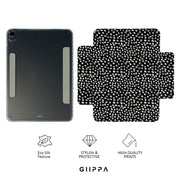 GIIPPA Magnetic Double Buckle iPad Case, Black White Irregular Dot Pattern Folio Cover, Shockproof Protective Case For All iPad Models