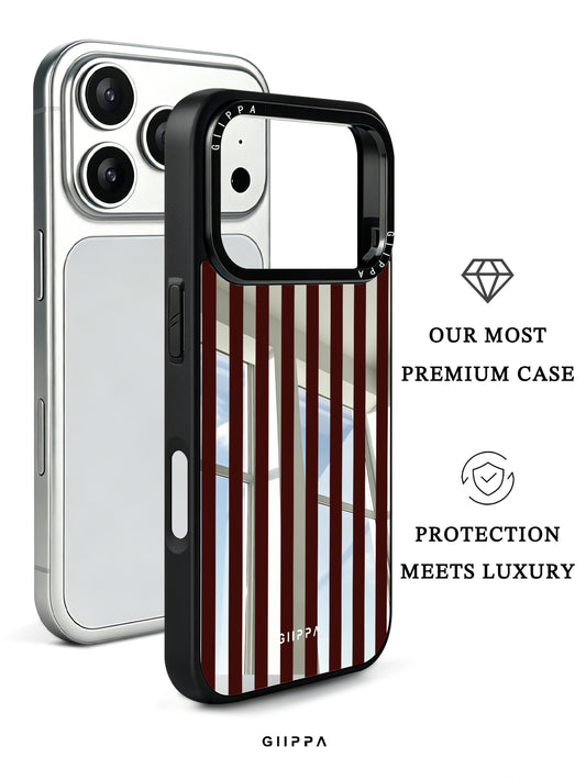 GIIPPA Patterned Moments Midnight Whisper Burgundy Red Wide Vertical Stripe Mirror TPU Shockproof Phone Case Large Lens Frame Cover For iPhone Full Series