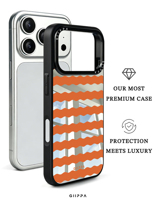 GIIPPA Patterned Moments Midnight Whisper Warm Orange Silver Wavy Horizontal Stripe Mirror TPU Shockproof Phone Case Large Lens Cover Fit iPhone 11 To 17 All Models