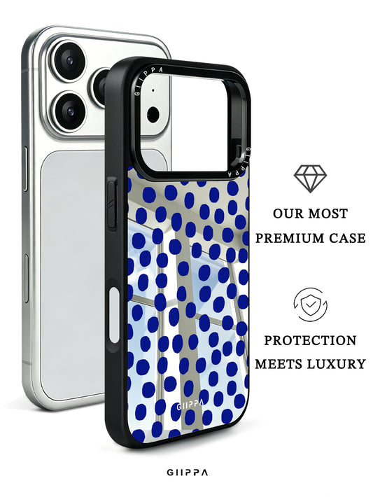 GIIPPA Patterned Moments Midnight Whisper Bright Blue Hand Drawn Irregular Dot Mirror TPU Shockproof Phone Case Large Lens Cover For iPhone 11 12 13 14 15 16 17 All Series 16E 17 Air