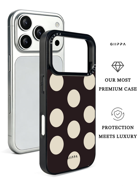 GIIPPA Matte Black Base Cream Big Polka Dot Shockproof Phone Case For iPhone 11/11 Pro/11 Pro Max/12 Pro Max/13 Pro/13 Pro Max/14 Plus/14 Pro/14 Pro Max/15/15 Plus/15 Pro/15 Pro Max/16/16 Plus/16 Pro/16 Pro Max/16E/17/17 Air/17 Pro/17 Pro Max