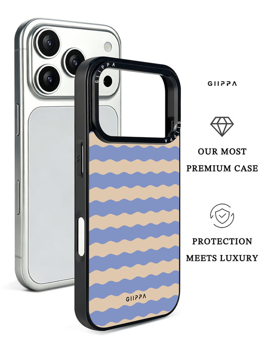 GIIPPA Soft Matte Blue Coffee Wavy Striped Protective Case For iPhone 11 12 13 14 15 16 17 Series Pro Max Plus 16E Air