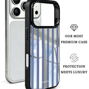GIIPPA Patterned Moments Midnight Whisper Blue Beige Double Thin Vertical Stripe Mirror TPU Shockproof Phone Case Large Lens Protective Shell For iPhone Full Series