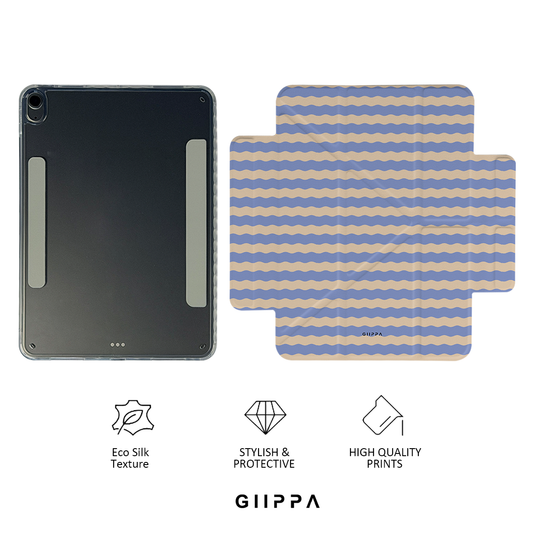 GIIPPA YARA FOLD Detachable Magnetic iPad Case Patterned Moments Pastel Bliss Muted Lavender Beige Dual Pastel Wavy Horizontal Stripe Dual Buckle Split Magnetic Dreamy Gentle Protective Cover For All iPad Generations
