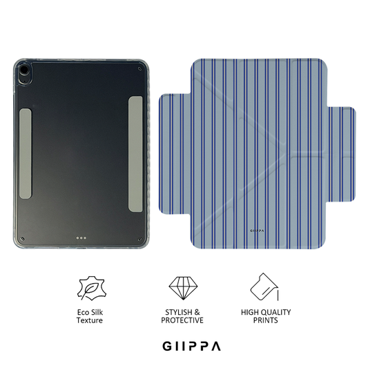 GIIPPA YARA FOLD Detachable Magnetic iPad Case Patterned Moments Lavender Slow Muted Haze Blue Double Thin Vertical Stripe Dual Buckle Split Magnetic Gentle Protective Cover For All iPad Mini Air Pro