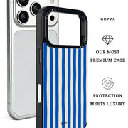 GIIPPA Retro Matte Blue Cream Thick Vertical Striped Protective Case For iPhone 11 12 13 14 15 16 17 Series Pro Max Plus 16E Air