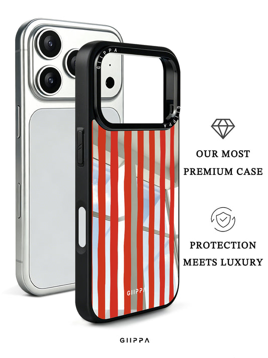 GIIPPA Patterned Moments Midnight Whisper Red Irregular Thick Vertical Stripe Mirror TPU Shockproof Phone Case Big Camera Frame For All iPhone 11–17 Series 16E 17 Air