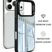 GIIPPA Patterned Moments Midnight Whisper Pale Light Blue Thin Vertical Stripe Mirror TPU Shockproof Phone Case Large Lens Frame Cover For iPhone Full Series