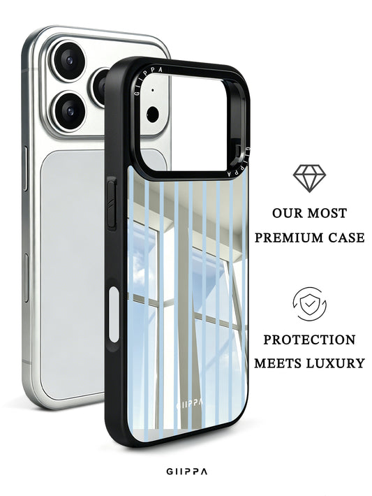 GIIPPA Patterned Moments Midnight Whisper Pale Light Blue Thin Vertical Stripe Mirror TPU Shockproof Phone Case Large Lens Frame Cover For iPhone Full Series