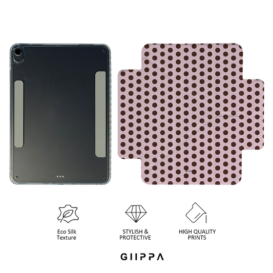 GIIPPA YARA FOLD Detachable Magnetic iPad Case Patterned Moments Blush Spark Nude Pink Base Chocolate Large Polka Dot Dual Buckle Split Magnetic Cover For All iPad Mini Air Pro