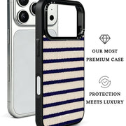 GIIPPA Patterned Moments Midnight Whisper Navy Cream Knit Horizontal Stripe Mirror TPU Shockproof Phone Case Large Lens Frame Cover For iPhone Full Series
