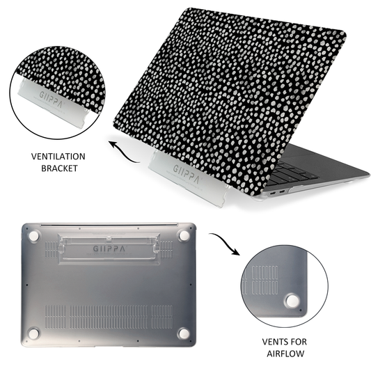 Soft Matte PU+PC MacBook Protective Case Built-In Foldable Stand | Anti-Scratch Cooling Hard Shell Cover for All Mac Models