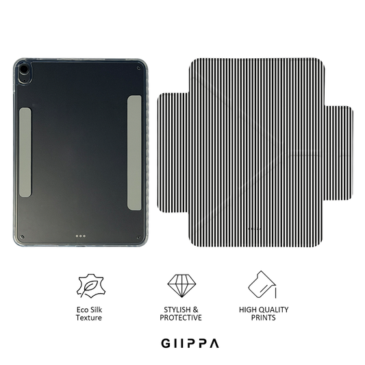 GIIPPA YARA FOLD Detachable Magnetic iPad Case Patterned Moments Knit Cozy Minimal Black White Fine Knit Vertical Stripe Dual Pull Buckle Split Magnetic Protective Shell For All iPad Sizes