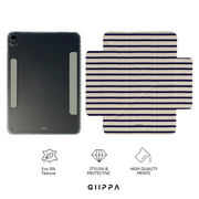 GIIPPA YARA FOLD Detachable Magnetic iPad Case Patterned Moments Café Wander Cream Base Navy Scalloped Edge Wavy Horizontal Stripe Dual Pull Buckle Split Magnetic French Café Neutral Protective Shell For All iPad Models