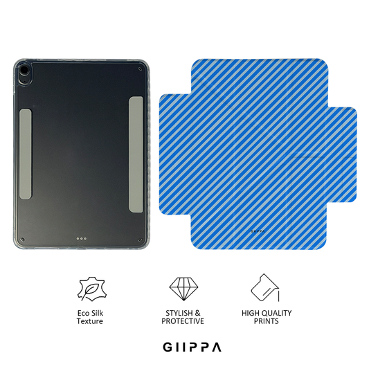 GIIPPA YARA FOLD Detachable Magnetic iPad Case Patterned Moments Ocean Joy Diagonal Dual Sky Pale Blue Thin Slant Stripe Dual Buckle Split Magnetic Unique Coastal Protective Cover For All iPad Mini Air Pro