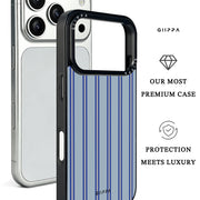 GIIPPA Matte Dusty Blue Navy White Thin Vertical Stripes Shockproof Phone Case For iPhone 11/11 Pro/11 Pro Max/12 Pro Max/13 Pro/13 Pro Max/14 Plus/14 Pro/14 Pro Max/15/15 Plus/15 Pro/15 Pro Max/16/16 Plus/16 Pro/16 Pro Max/16E/17/17 Air/17 Pro/17 Pro Max