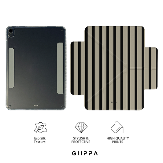 GIIPPA YARA FOLD Detachable Magnetic iPad Case Patterned Moments Urban Calm Modern Khaki Thick Black Vertical Stripe Dual Pull Buckle Split Magnetic Business Protective Shell For All iPad Sizes