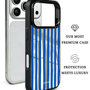 GIIPPA Patterned Moments Midnight Whisper Bright Blue Wide Vertical Stripe Mirror TPU Shockproof Phone Case Large Lens Frame Cover For iPhone Full Series