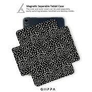 GIIPPA Magnetic Double Buckle iPad Case, Black White Irregular Dot Pattern Folio Cover, Shockproof Protective Case For All iPad Models
