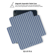 GIIPPA YARA FOLD Detachable Magnetic iPad Case Patterned Moments Lavender Slow Muted Haze Blue Double Thin Vertical Stripe Dual Buckle Split Magnetic Gentle Protective Cover For All iPad Mini Air Pro