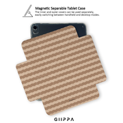 GIIPPA YARA FOLD Detachable Magnetic iPad Case Patterned Moments Misty Peace Dual Beige Brown Earth Tone Wavy Horizontal Stripe Dual Pull Buckle Split Magnetic Cozy Protective Case For All iPad Models
