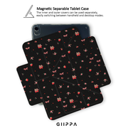 GIIPPA YARA FOLD Detachable Magnetic iPad Case Patterned Moments Petal Soft Dark Base Cute Strawberry Tiny Rose Floral Print Dual Pull Buckle Split Protective Case For All iPad Models