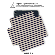 GIIPPA YARA FOLD Detachable Magnetic iPad Case Patterned Moments Café Wander Cream Base Navy Scalloped Edge Wavy Horizontal Stripe Dual Pull Buckle Split Magnetic French Café Neutral Protective Shell For All iPad Models