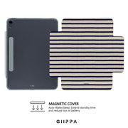 GIIPPA YARA FOLD Detachable Magnetic iPad Case Patterned Moments Café Wander Cream Base Navy Scalloped Edge Wavy Horizontal Stripe Dual Pull Buckle Split Magnetic French Café Neutral Protective Shell For All iPad Models