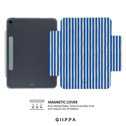GIIPPA YARA FOLD Detachable Magnetic iPad Case Patterned Moments Coastal Breeze Retro Nautical White Royal Blue Thick Vertical Stripe Dual Buckle Split Magnetic Summer Protective Cover For All iPad Mini Air Pro