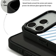 GIIPPA Patterned Moments Midnight Whisper Soft Pastel Light Blue Diagonal Thin Stripe Mirror TPU Shockproof Phone Case Large Camera Frame For iPhone 11–17 All Models