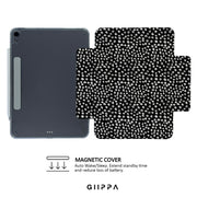 GIIPPA Magnetic Double Buckle iPad Case, Black White Irregular Dot Pattern Folio Cover, Shockproof Protective Case For All iPad Models